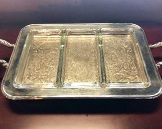 "W. & S. BLACKINTON, Fine Silver Plate Since 1865" Antique Relish Tray with 3 Glass Inserts