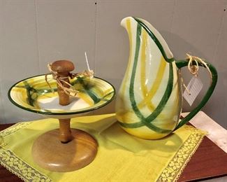 c.1949-58, "VERNONWARE" Green Gingham Pattern, Made in California, Mid-Century Modern 