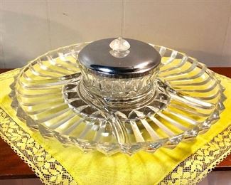 c.1950's Lazy Susan Kromex Chrome Art Deco/Hollywood Regency Divided Relish Tray