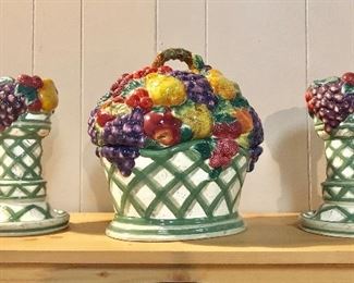 "RAYMOND WAITES" 3-Piece Set Cornucopia Cookie Jar and Candlesticks