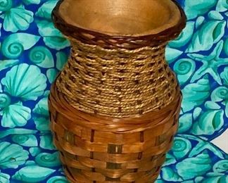 14" Clay Vase with Wooden & Rope Covering 