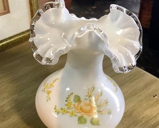Vintage "FENTON" SIGNED, Silver Crest w/Ruffled Top, Height  7-1/2" 