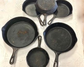 "WAGNER WARE Sidney -O- 1058 C", Smooth Bottom 8" Cast Iron Skillet, as well as other Cast Iron Skillets, ranging in size 