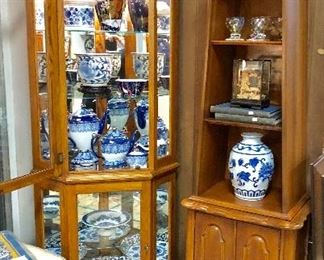 Oak 5-Shelf, 2-Door, China Cabinet and a MID CENTURY MODERN 2-Piece Small Shelving Piece with 2 Doors
