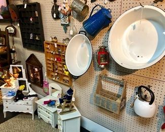 c.Early 1900's, Collection of "Salesman's Samples" Dressers & Chests, as well as more Enamelware Pans