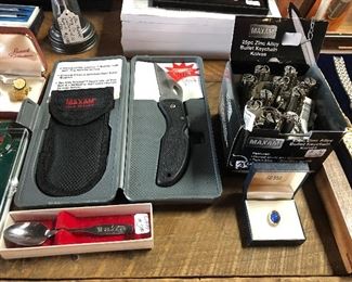 Brand New MAXAM Knife and Maxam Zinc Alloy Bullet Keychains