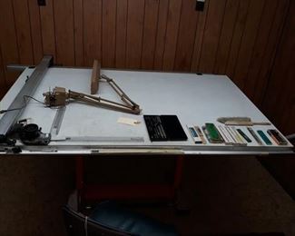 Drafting Table with Chair and Tools