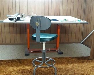 Drafting Table with Chair and Tools