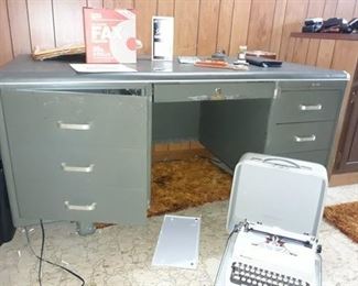 Vintage Industrial Metal Desk, and Office Supplies