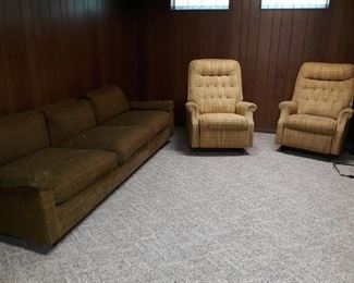 Large Vintage Sofa and Matching Swivel Arm Chairs