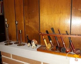 Candlesticks, Figurine, and Smoking Pipes