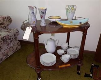 Tea Cart, Mid Century Modern Pottery, Tea Set, and Porcelain Decor