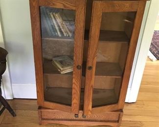 Child size antique oak glass front bookcase