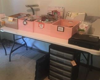 Misc scrapbook embellishments, craft/paper carts and containers (6 carts total to sell)