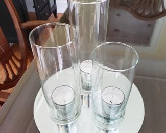 Party table decor, 12 mirrors, 12 ea Large, med, small, 12 mercury glass votives(partial used) 