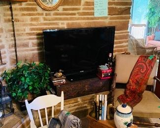 Flat Screen TV, Primitive Trunk, Vintage Chairs & More 