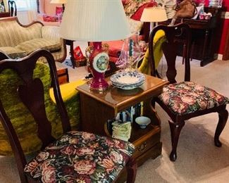 Set of 4 Mahogany Chairs, Cherry Nightstand 