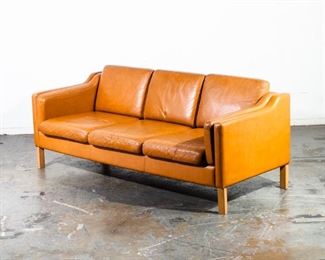 Borge Mogensen Danish Modern Caramel Leather Sofa