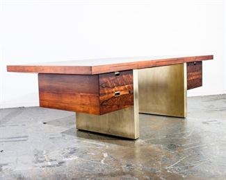 Rosewood + brass desk by Dunbar