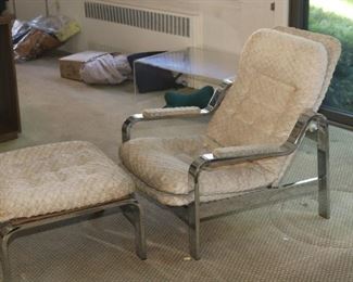 Vintage Milo Baughman Chrome Reclining Chair Ottoman Selig