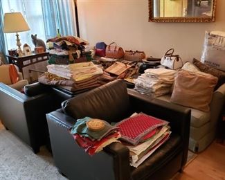 leather furniture, linens