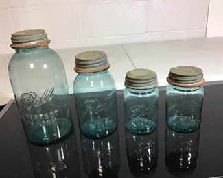 Vintage Blue Tinted Mason Jars
