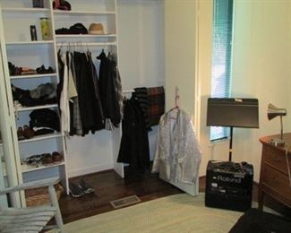 Menswear, shoes, accesories, oak dresser, music stand, amplifier