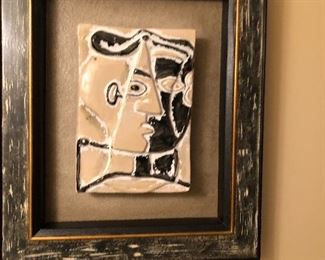 Decor art, very heavy Picasso themed tile painted 