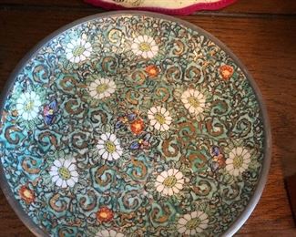 Cloisonne plate pewter back