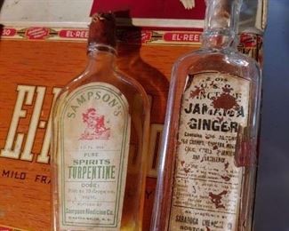Old Cork Top Paper Label Bottles 