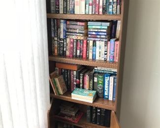 Hard and soft cover books and bookcase!