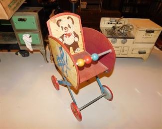 Old Tin Litho Doll Carriage