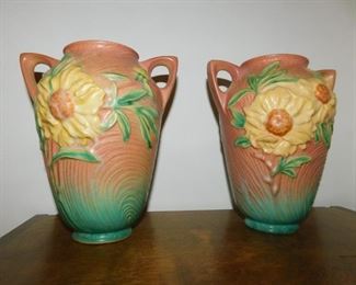 Pair of Roseville 8" Sunflower Vases