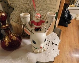 Vintage Santa/Reindeer Candle Holder