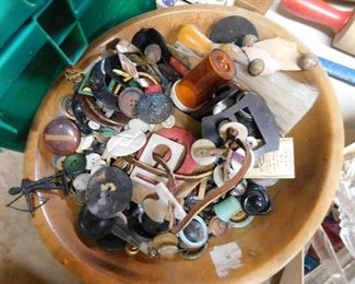 Wooden Bowl with Old Buttons