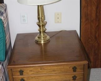 End table and brass table lamp.