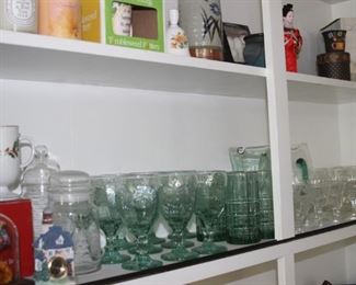 Colored glass, Lenox, stemware, decorative items. 