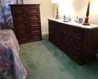 Awesome vintage bedroom suite, high boy and long low dresser (mirror included but not pictured)