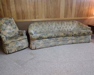 Vintage velvet sofa and chair
