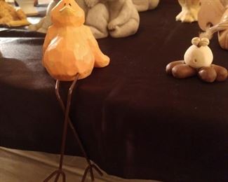 Very cool orange carved wood bird and other figurines