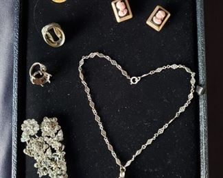 Cameo brooches and vintage locket necklace. https://ctbids.com/#!/description/share/171881