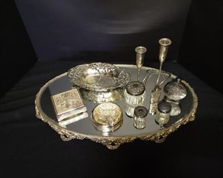 Mirrored Vanity Tray with Assorted Silver Pieces https://ctbids.com/#!/description/share/171939