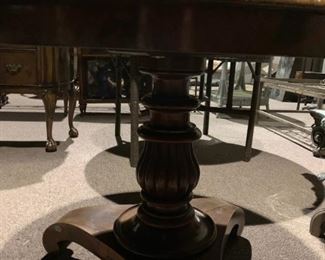 #4		Solid Wood Round Pedistal Entry Table On Wheels 38x29	 $175.00 
