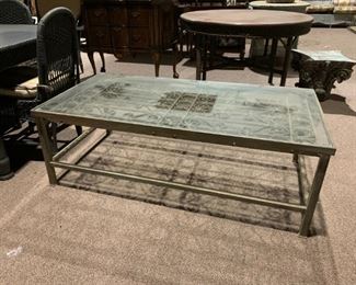 #7		Iron Gate Heavy  Coffee Table w/glass top  27.5x56x19 - You Move	 $500.00 

