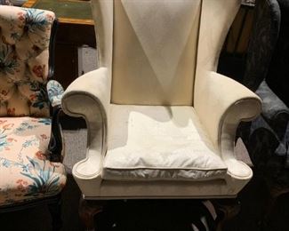 #26		Baker Furn. Cream Wingback Chair w/ball & Claw Feet	 $120.00 

