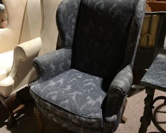 Black/Gray Wingback Chair - Carved Leg
