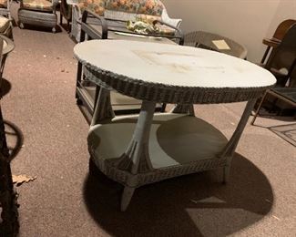 #29		Antique Gray Wicker Sofa Table w/shelf (wood top) 48x30x30	 $100.00 
