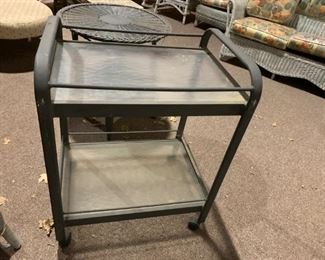 #30		2 shelf Metal Glass top Cart on Wheels  26x19x33	$30 
