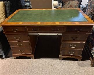 #34		3 piece Desk wood dovetailed, leather-top as is  8 drawers  54x30x31.5	 $125.00 
