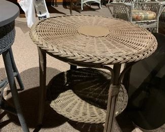 #38		Brown Wicker Round End Table 2 tier 	 $60.00 
